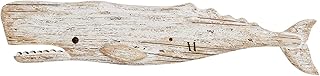Linfevisi Rustic Nautical Decor Wooden Whale Hanging Wall Decor Wood Whale Decorations Beach Art Ornament Whale Sea Theme Home Decoration Wood Sculpture Whale 29.5" L