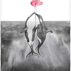 QH Two Lovely Whales with Balloon Throw Blanket Super Soft Lightweight Blanket for All Seasons 60 x 80 Inch