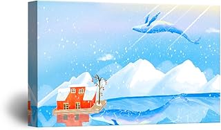 Hand Drawing Style Mystical Blue Whale Dancing above the Ice Mountains Gallery 16x24 inches