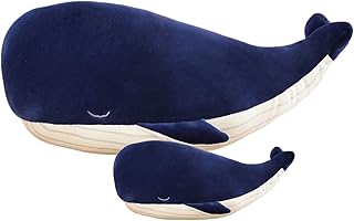 Blue Whale Plush Toy Soft Whale Dolphin Hugging Pillow Cute Plush Doll Toy Back Cushion Children Birthday Gift (45cm+25cm=17.71inch+9.84inch)
