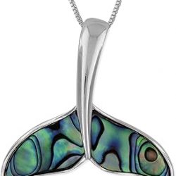 Hawaiian Silver Jewelry Whale Tail Pendant Necklace – Premium Sterling Silver Necklace with Abalone Shell Inlay – Italian Made Silver Chain Hawaiian Necklace – 18 plus 2-inch