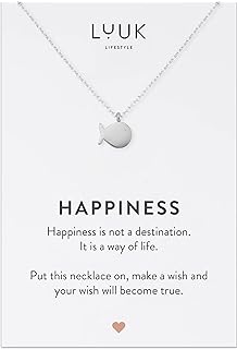 LUUK LIFESTYLE Stainless steel necklace with pendant and HAPPINESS card, 20” adjustable length, lucky charm, friendship chain, Valentine's Day gift, birthday, women's jewelry, silver, gold, rosegold
