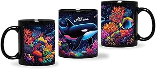 Orca Whale Ceramic Cup, Custom Name Orca Whale Lover Mug, Full Wrap Coffee Cup 11oz 15oz, Customized Animal Themed Black Mug, Personalized Orca Whale Cup, Gift For Birthday