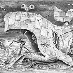 Wind up Toy Funny pencil drawing Surrealism Parody 8 X 10 Sperm Whale Captain Ahab Art Print by Barry Singer