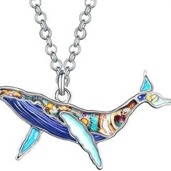 BONSNY Enamel Alloy Floral Ocean Whale Necklace Pendant Gifts for women Jewelry Charms Nature Fish Animals