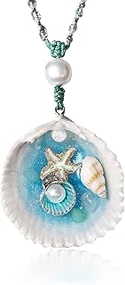 Ocean-Inspired Necklace With Conch, Starfish, Turquoise And Tiger Eyes For Summer Beach Vibes - Adjustable Rope Perfect For Women