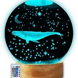 Whale Gifts 3D Night Light, Small Home Decor Accents for Kids Room, Holiday Idea for Boys, Girls Brithday (16 Color, Remote Control)