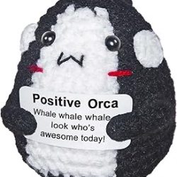 Orca Killer Whale Gifts Decor, Positive Crochet Animals, Handmade Marine Biology Science Teacher Gifts for Women Men, Emotional Encouragement Inspirational Gift with Support Card