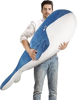 Blue Whale Stuffed Animal Plush - Giant 59'' Soft Whale Body Pillow with Removable Washable Cover, Cute Stuffed Whale Toy, Plush Whale Throw Pillow Gift for Kids, Girls, and Boys