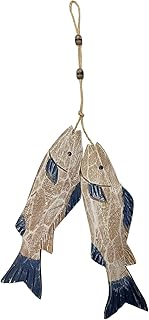 GAPLUM Set of 2 Wooden Carved Fish Wall Hanging Nautical Ornaments Hand Carved Wood Fish Wall Hanging Sculpture Lake House Decor Indoor Outdoor Decoration