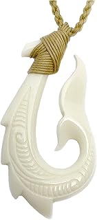 Hawaiian Makau Bone Fish Hook Whale Tail Pendant Necklace