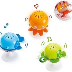 Hape Put-Stay Rattle Set | Three Sea Animal Suction Rattle Toys, Baby Educational Toy Set