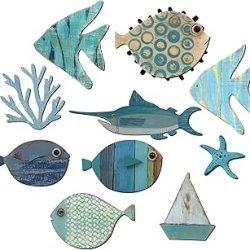 10 Pcs Fish Wall Decor Wood School of Fish Wall Decor Beach Theme Bathroom Decor Wooden Nautical Coastal Pictures Home Hanging Wall Art Gifts, Not 3D Pattern