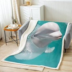 Manfei Beluga Whale Bed Throws for Kids Boys Teens White Whale in Water Print Flannel Fleece Blanket for Couch Sofa Sea Animal Throw Blanket Lightweight Fuzzy Blanket, Throw Size (50 x 60 Inches)