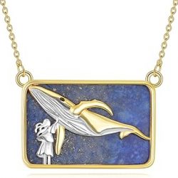 Lapis Lazuli Necklace for Women 925 Sterling Silver Phoenix/Rhino/Whale/Bear/Wolf Pendant Necklace 18k Gold Plated Animal Jewelry Gifts for Women
