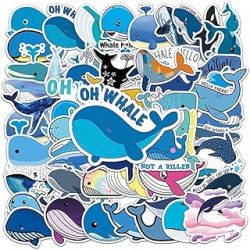 Whale Stickers |50Pcs Whale Waterproof Vinyl Decals for Bike Water Bottles Laptop Bicycle Refrigerator Cup Luggage Computer Mobile Phone Skateboard Décor