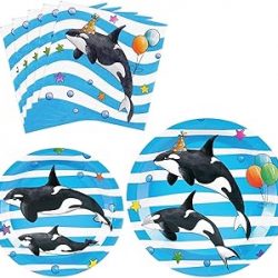 WERNNSAI Orca Party Plates and Napkins - 48 PCS Orca Birthday Party Supplies for Kids Blue Ocean Under the Sea Party Decorations Baby Shower Dinner Dessert Tableware Set Serves 16 Guests