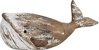 K KILIPES Wood Whale Statue Beach Table Decor for Home, 4.9" H Rustic Hand Carved Wood Sculpture Whale Figurine Coastal Centerpiece Nautical Ocean Decorations