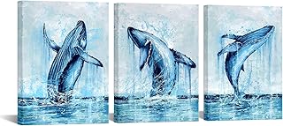 sechars Whale Wall Art Decor Ocean Marine Life Painting Prints Blue Pictures Decorations for Bathroom