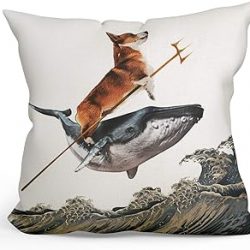 Fokongna Funny Throw Pillow Covers, Whale Corgi Pillowcase Decor, Aquadog The Corgi Rides a Whale Dog Throw Pillowcases Living Room Sofa Couch Decor Gift 18”x 18”Inch