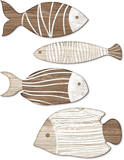Putuo Decor 4 Pcs Wooden Fish Wall Decor Beach Nautical Coastal Theme Fish Wall Sculpture Wood School of Fish Wall Art Lake House Ocean Decor Vintage Ornaments for Home Bathroom Bedroom