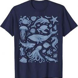 Ocean Life Sea Whale Dolphin Beach 90s Vintage Graphic T-Shirt