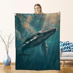 Whale Blanket for Kids Adults, Flannel Whale Blankets Gifts, Ocean Animal Ocean Whale Throw Blanket for Sofa Couch Bed Living Room Soft Warm Cozy Whale Decor 60"" x 50""