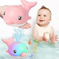 Bath Toys, Rechargeable Dolphin Sprinkler Bath Toy with Light Up Music, Baby Bath Toys 12-18 Months, Bathtub Water Toy, Birthday Gifts for 1-6 Years Old Boys Girls - Pink