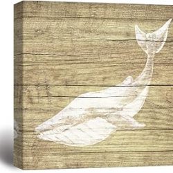 wall26 - Canvas Wall Art - Wooden Background Big Whale Line Drawing for Living Room - Modern Home Art Stretched and Framed Ready to Hang - 16x16 inches