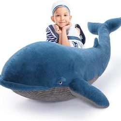 MaoGoLan Giant Whale Stuffed Animal Big Stuffed Toy for Kids 43.3in, 4ft Whale Plush Pillow for Hugging, Super Soft & Comfort Gifts for Adults Valentine's Day Christmas