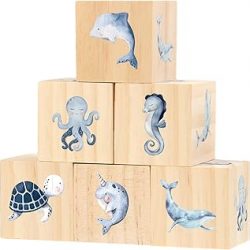 Kigley 6 Pcs Nursery Decor for Girls & Boys - Ocean Watercolor Shelf Decor for Bedroom & Playroom Gifts