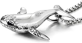 COOLSTEELANDBEYOND Mens Womens Stainless Steel Vintage Whale Pendant Necklace with 30 inch Wheat Chain, Unique