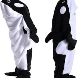 Wearable Shark Blanket Onesie for Adult Hoodie, Super Soft Comfortable Shark Costume, Black Whale S