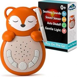 Cloud b Travel Comforting Sound Machine w/Calming Light | 4 White Noise and 4 Lullabies | Re-Activating Smart Sensor | Sweet Dreamz On the Go™ - Fox