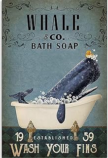 Bathroom Whale Retro Metal Tin Sign Whale Bath Soap Bubble Poster Vintage Toilet Home Wall Decoration 8x12 Inches