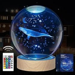 3D Axolotl Crystal Ball Night Light with 16 Color LED Wooden Base, Upgraded 3.15 Inch Axolotl Glass Ball Lamp with Remote Control Gifts for Girls Boys Friends Fans