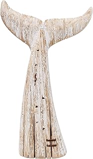 Linfevisi Wooden Whale Tail Decor Tabletop Nautical Decor Solid Wood Whales Tail Statue Sculpture Standing Coastal Decor Beach Figurines for House Sea Decor for Bathroom Ocean Theme Home Decor 13.6" H