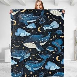 Cute Whale Throw Blanket - Plush, Soft, Cozy Lightweight Flannel Blanket, Warm and Fuzzy - Perfect for Women & Men, Ideal for Couch, Bed, Travel, Office, and Outdoor 50"x60"