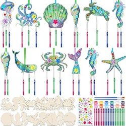 30 Pack Wind Chime Making Kit for Kids, Make Your Own Marine Creature Shell Whale Wind Chime Christmas Wooden Ornaments for Girls and Boys DIY Crafts Sea Activity Xmas Birthday Ocean Decor