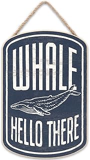 Whale Hello There Hanging Sign - Funny Wood Beach Wall Decor for Entryway, Living Room, or Bathroom