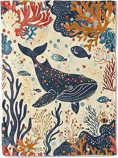 Aesthetic Whale Blanket - Super Soft, Cozy, Lightweight Flannel Throw - Warm, Plush Blanket for Couch, Bed, Office, Travel, Outdoor Unisex Gift - 50×60in