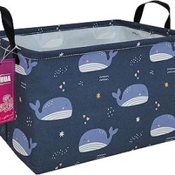 Rectangular Storage Basket Fabric Organizer Bin for Toys,Books,Clothes,Gifts,Pets-Perfect for Home,Office,Nursery,Dorm,Shelf(Rec-Blue Whale )