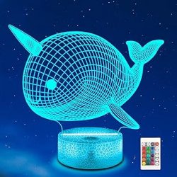 Ammonite Narwhal 3D Lamp Night Light Unicorn Whale 3D Illusion lamp for Kids, 16 Colors Changing with Remote, Kids Bedroom Decor as Xmas Holiday Birthday Gifts for Boys Girls
