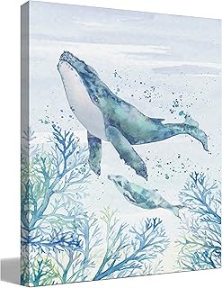 BIWSHA Vintage Ocean Beach Summer Whale Canvas Wall Art Prints Decor for Coastal House Home Bedroom Living Room Bathroom Office,Marine Life Themed Paintings Art Decor 11x14 Inches,Whale Lover Gifts…