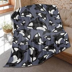 Orca Blanket,Orca Gifts for Kids,Plush Orcas Throw,Soft Lightweight Flannel Whale Quilts for Bedroom Bed Sofa Couch Decoration 50 "x 40" S for Kids