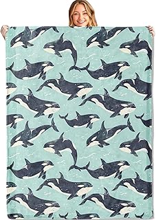 Cute Whale Throw Blanket - 50x60in,Ultra Soft, Cozy Lightweight Flannel,Cartoon Sea Animal Blankets - Gifts for Kids & Marine Lovers,for Couch Travel,Rustic Home Living Room Decor