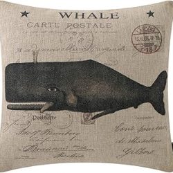 TRENDIN Whale Throw Pillow Cover 18x18 inch Decorative Pillowcase Sea Life Nautical Decor Linen Sofa Couch Bed Throw Cushion Cover Decoration PL737TR