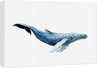 wall26 Framed Canvas Print Wall Art Watercolor Sketch of Humpback Whale Nature Animals Drawings Realism Nautical Scenic Colorful Blue Ultra for Living Room, Bedroom, Office - 12"x18"