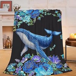 Whale Blanket Ocean Whale Fleece Throw Blanket Fuzzy Plush Super Soft Cozy Warm Nautical Whale Decor Marine Life Blanket Gifts for Boys Girls Kids Adult Men Women 40"x50"