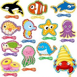 Omlisca Sea Animals Lacing Cards Sewing Cards 12 Pack Shark Whale Ocean Theme Party Decor Double Sided Cardboard Lacing Playing Games for Preschool Home Developing Imagination Education Supplies